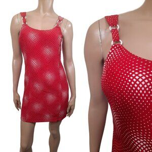 Vintage 90s Sleeveless Mini Dress Size S Red White Retro Mod 60s Style Sheath